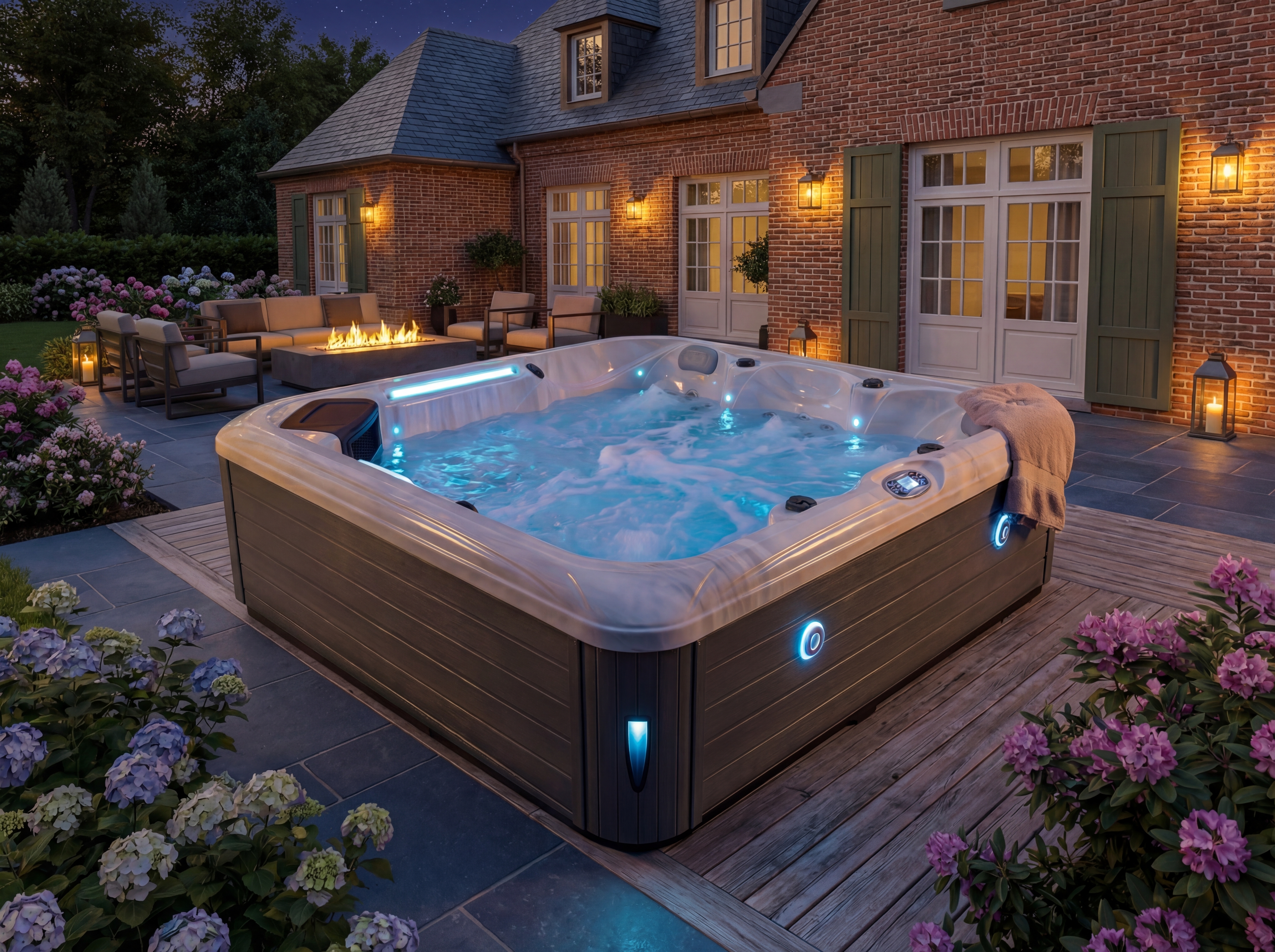 Neptune V2 jacuzzi bij avond